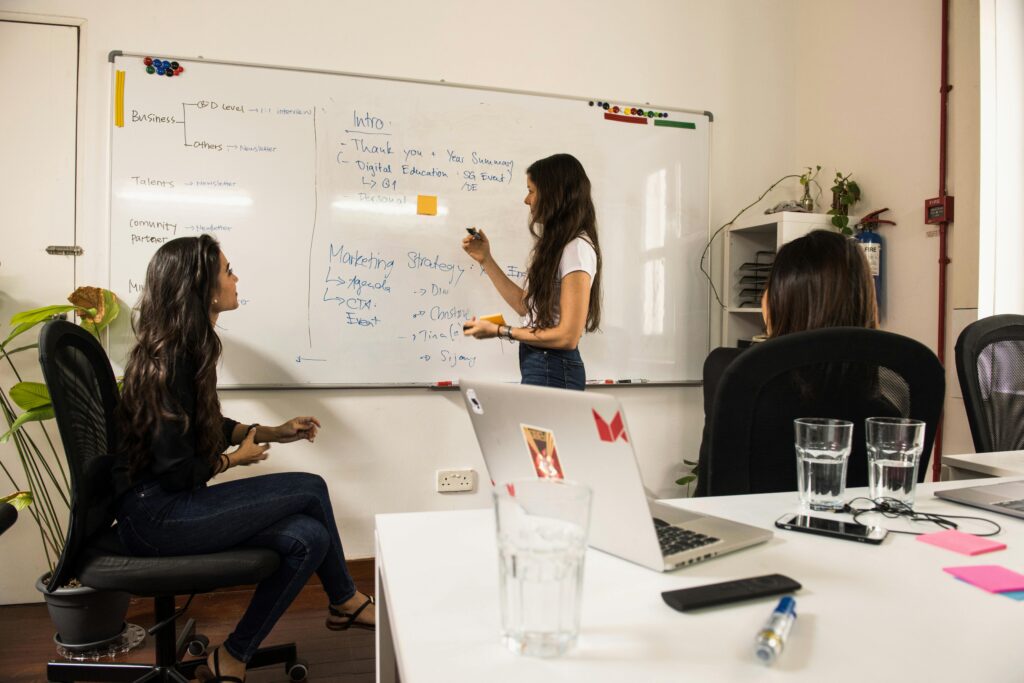 Marketing trainees practicing communication and sales skills during a structured training program